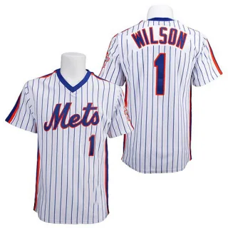 Replica Men's Mookie Wilson New York Mets Strip Throwback Jersey - White/Blue